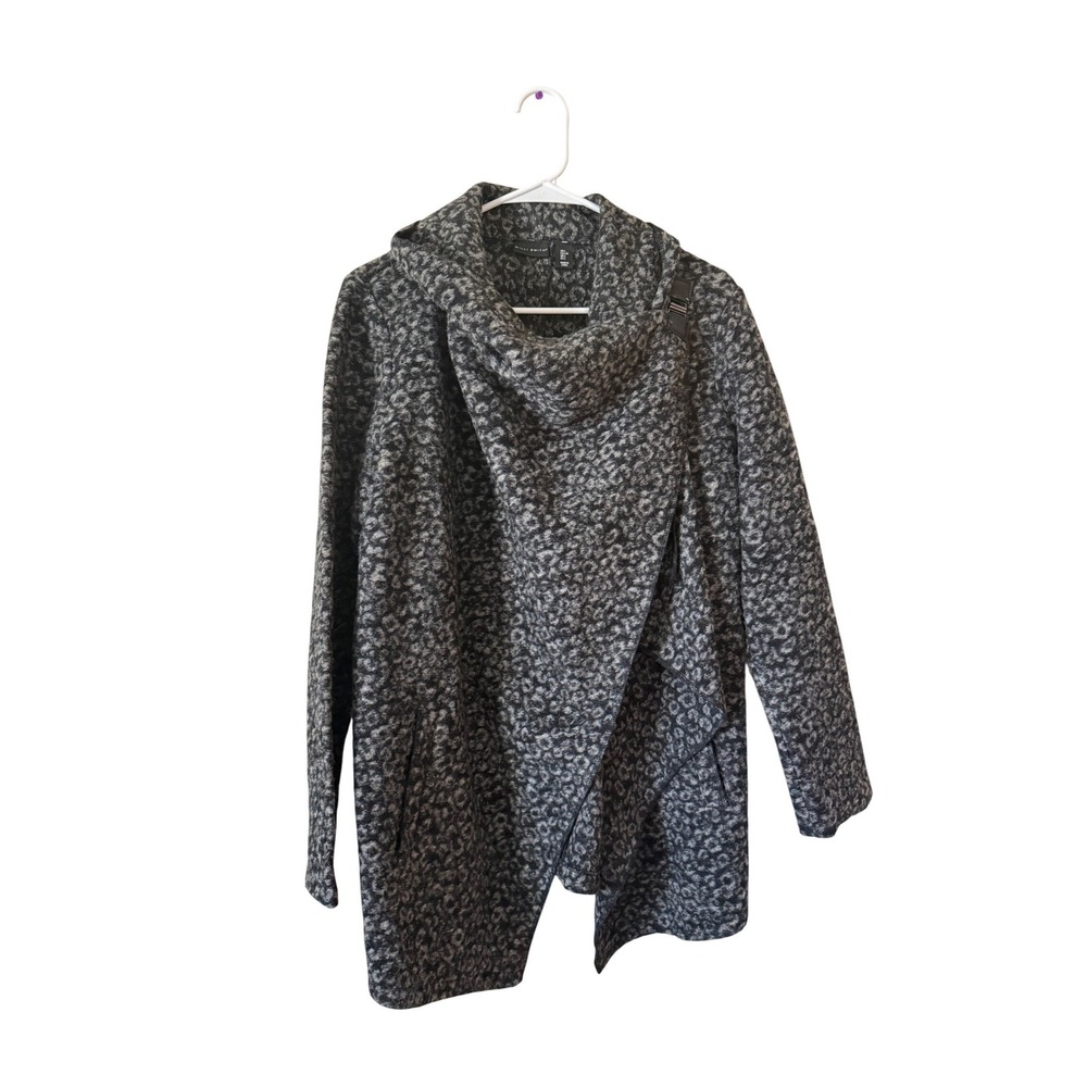 Willi Smith Womens Grey Leopard Wool Blend *Flaw* Cowl Neck‎ Wrap Coat L